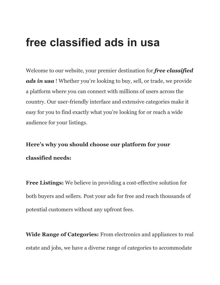 free classified ads in usa