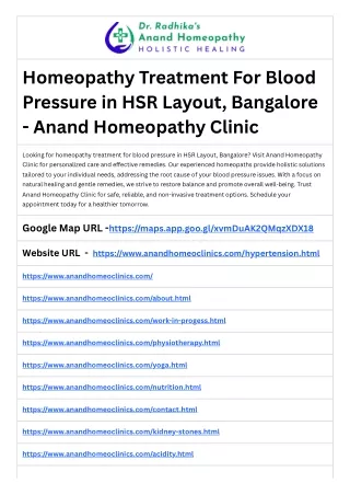 Homeopathy Treatment For Blood Pressure  in HSR Layout, Bangalore - Anand Homeop
