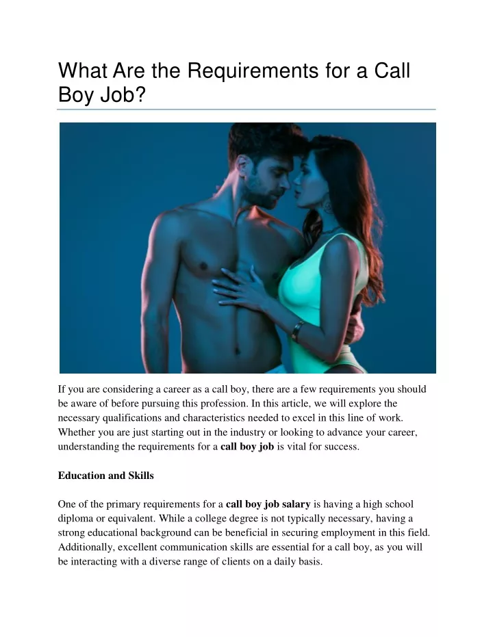 what are the requirements for a call boy job