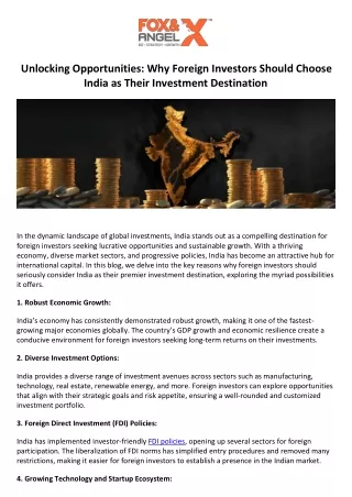 Unlocking Opportunities Why Foreign Investors Should Choose India as Their Investment Destination