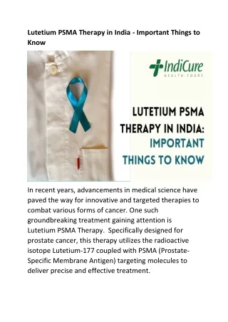 Lutetium PSMA Therapy in India - Important Things to Know