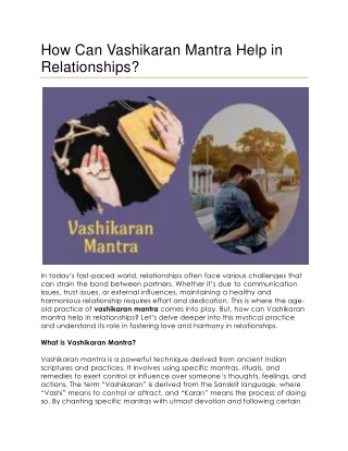how can vashikaran mantra help in relationships