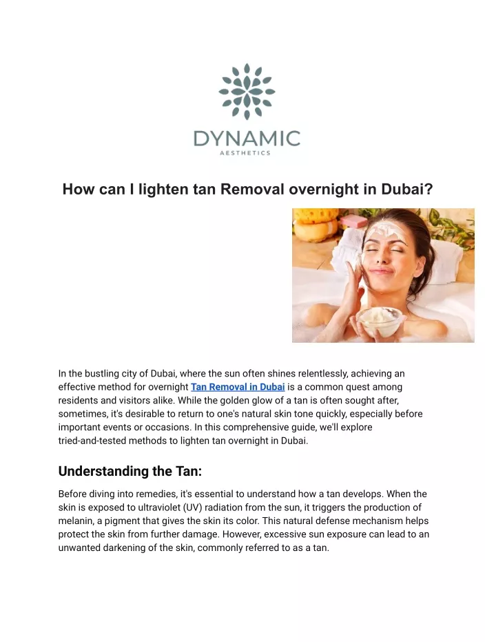 how can i lighten tan removal overnight in dubai