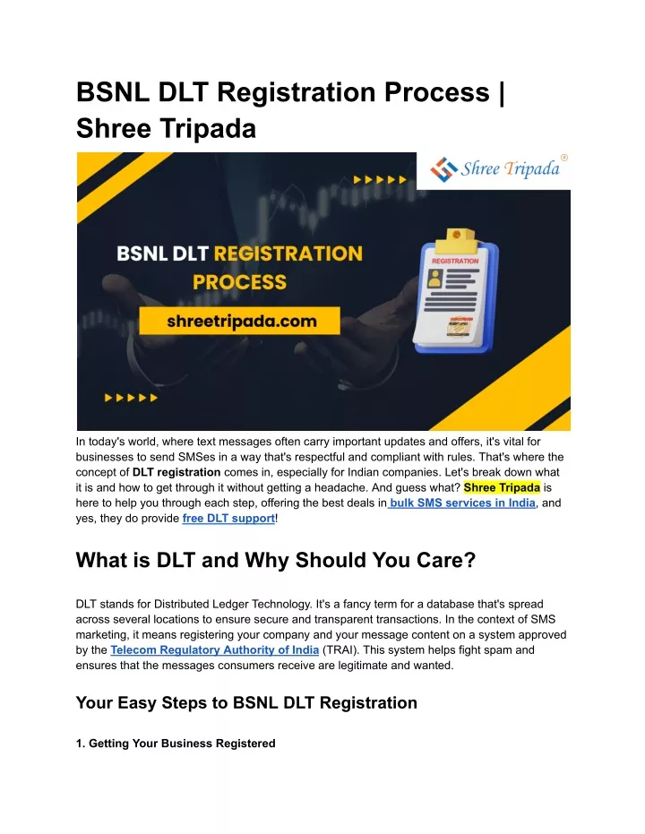 bsnl dlt registration process shree tripada