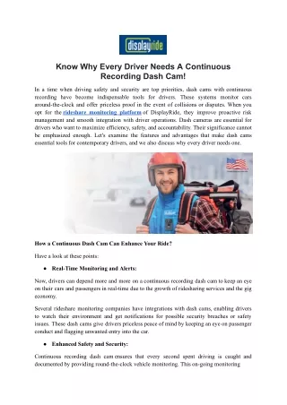 Know Why Every Driver Needs A Continuous Recording Dash Cam!