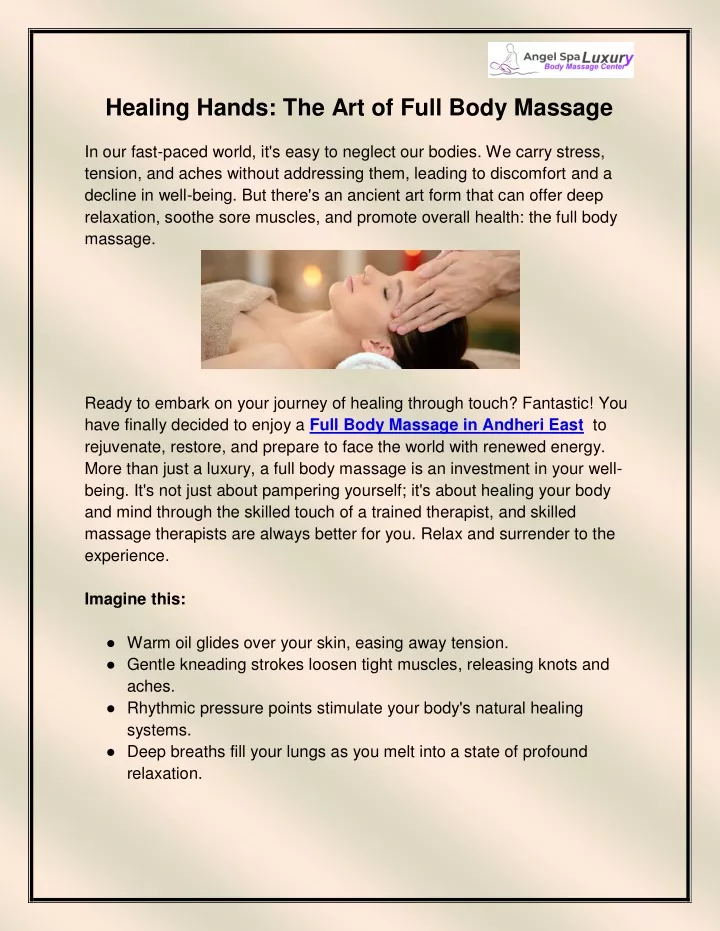 healing hands the art of full body massage