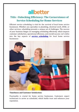 Unlocking Efficiency: The Cornerstones of Service Scheduling for Home Services