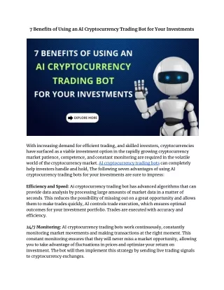 7 Benefits of Using an AI Cryptocurrency Trading Bot for Your Investments