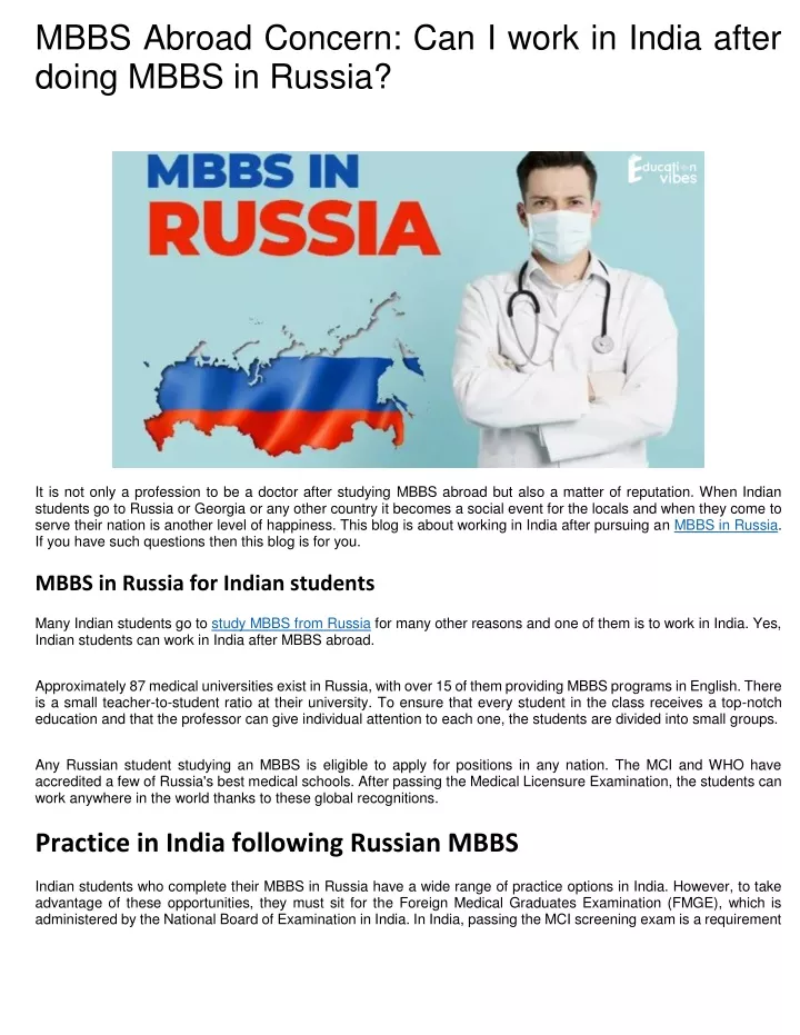 mbbs abroad concern can i work in india after