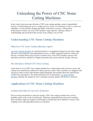 Unleashing the Power of CNC Stone Cutting Machines