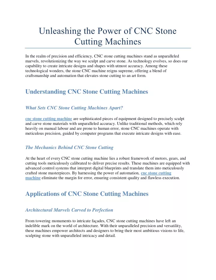 unleashing the power of cnc stone cutting machines