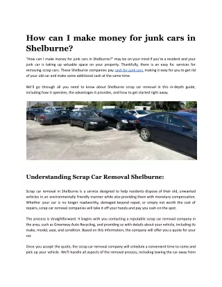 How can I make money for junk cars in Shelburne_