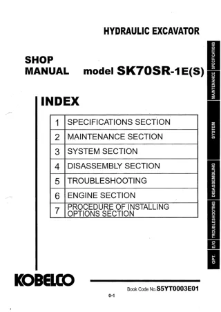 Kobelco SK70SR-1ES Crawler Excavator Service Repair Manual (YT04-07001 ～)