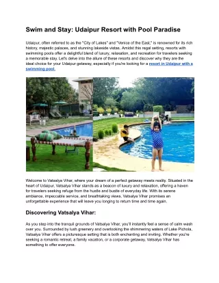 Swim and Stay_ Udaipur Resort with Pool Paradise - Vatsalya Vihar