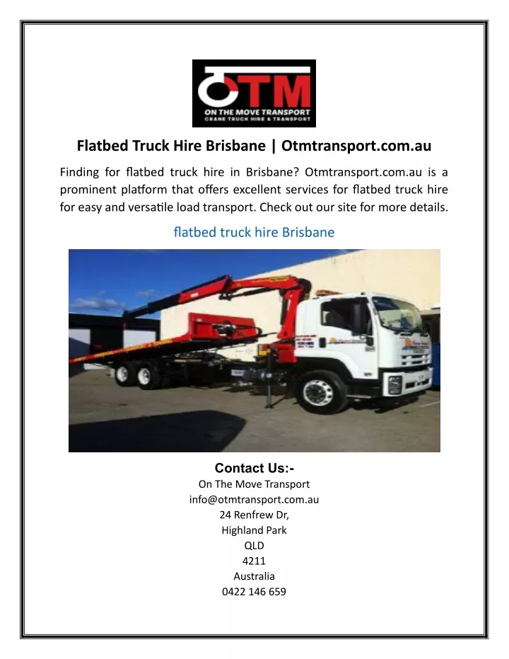 flatbed truck hire brisbane otmtransport com au