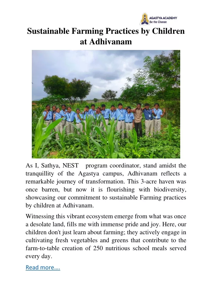 sustainable farming practices by children