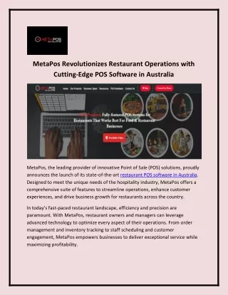 Restaurant POS Software Australia - MetaPos