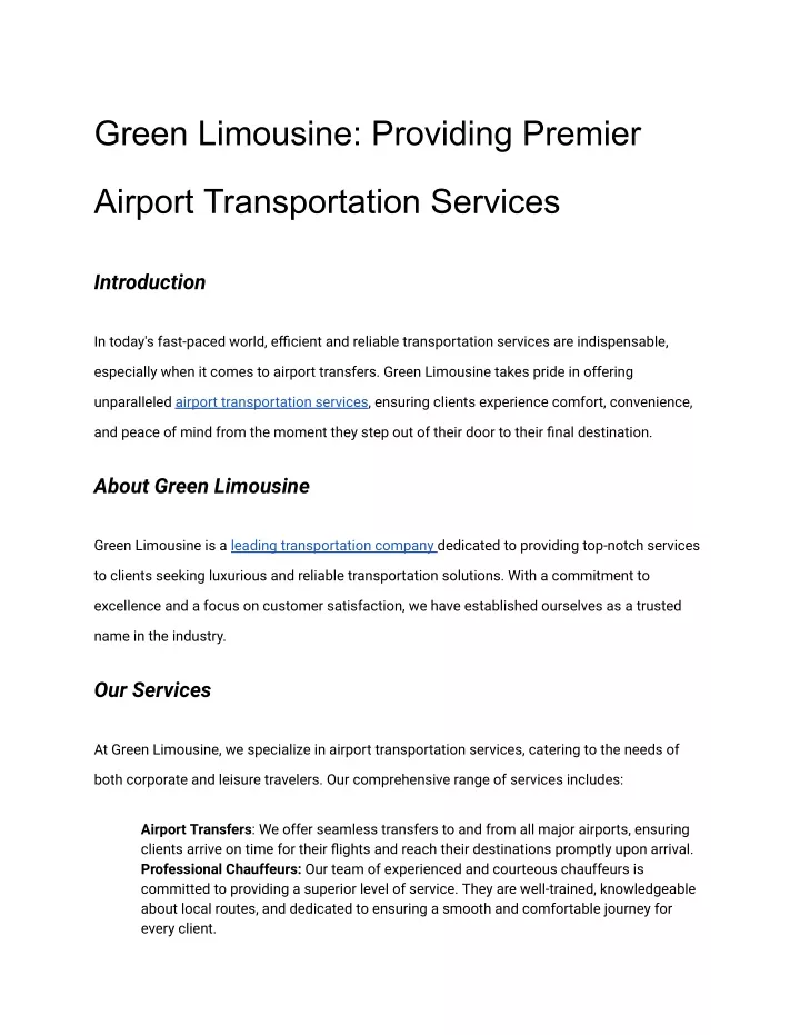 green limousine providing premier