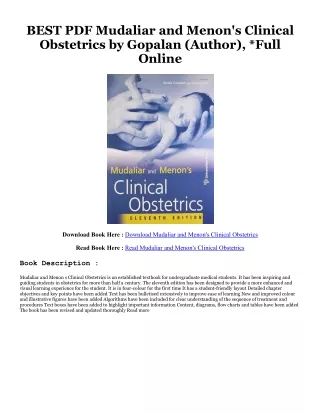 [^PDF]-Read Mudaliar and Menon's Clinical Obstetrics #KINDLE$ By  Gopalan (Autho