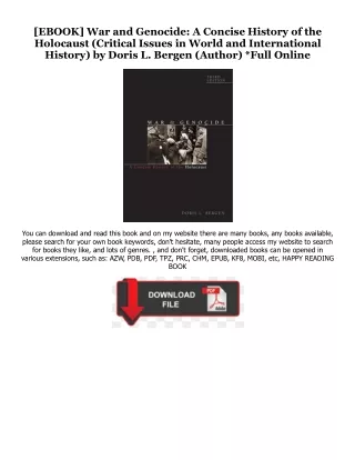 (Download Ebook) War and Genocide: A Concise History of the Holocaust (Critical