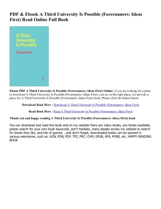 [PDF] Book Download A Third University Is Possible (Forerunners: Ideas First) (PDFKindle)-Read By  la la paperson (Autho