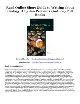 ^READ PDF EBOOK# Short Guide to Writing about Biology, A [PDFEPub] By  Jan Peche