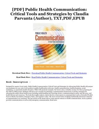 [PDF] ⚡️ Download Public Health Communication: Critical Tools and Strategies [ PDF ] Ebook By  Claudia Parvanta (Author)