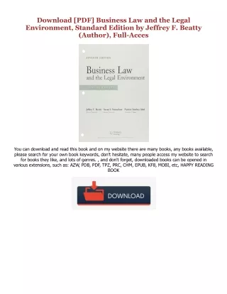 [Read] Business Law and the Legal Environment, Standard Edition (PDFKindle)-Read By  Jeffrey F. Beatty (Author),