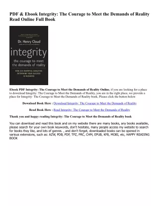 [PDF] DOWNLOAD READ Integrity: The Courage to Meet the Demands of Reality (EBOOK PDF) By  Henry Cloud (Author)