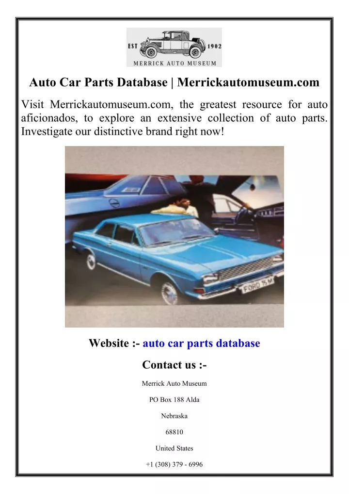 auto car parts database merrickautomuseum com