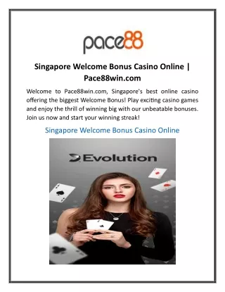Singapore Welcome Bonus Casino Online