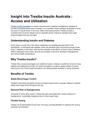 Insight into Tresiba Insulin Australia _ Access and Utilization
