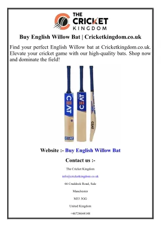 Buy English Willow Bat  Cricketkingdom.co.uk