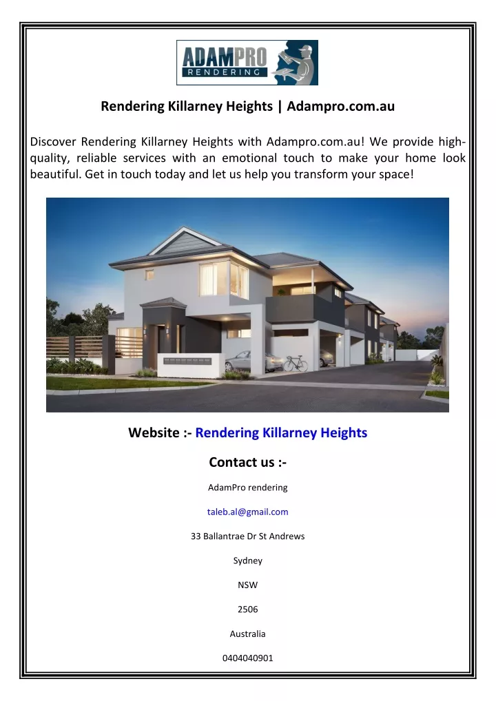 rendering killarney heights adampro com au