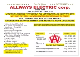 Emergency Electrician Long Island - Allways Electric Corp