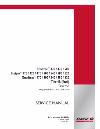 CASE IH Steiger 620 Tier 4B (final) Tractor Service Repair Manual PIN JEEZ00000FF314001 and above