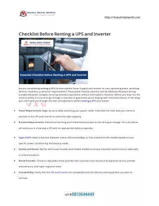 Checklist Before Renting a UPS and Inverter
