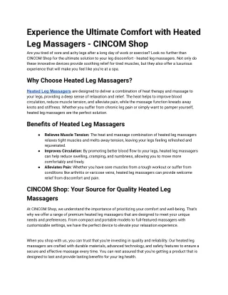 Experience the Ultimate Comfort with Heated Leg Massagers - CINCOM Shop