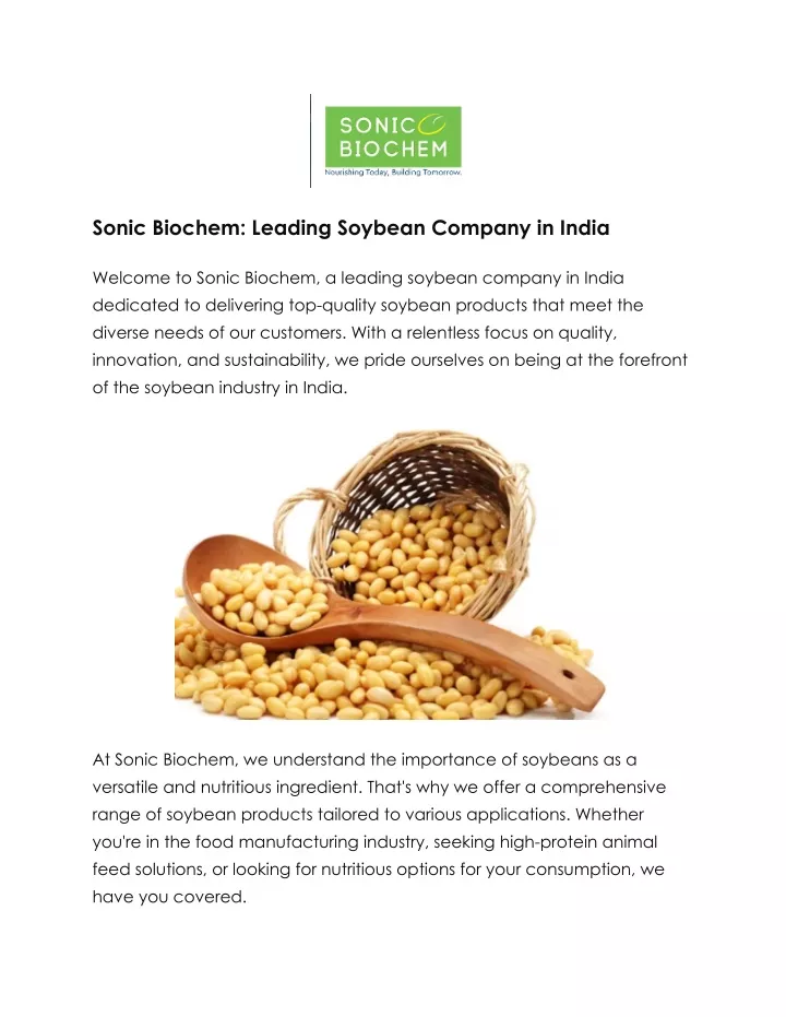 sonic biochem leading soybean company in india