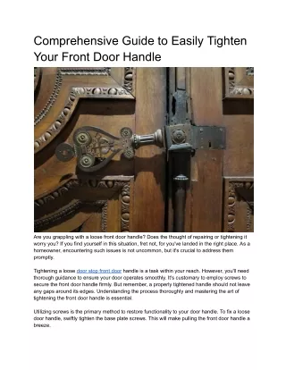 Guide to Easily Tighten Your Front Door Handle