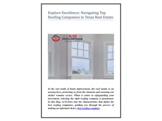 Explore Excellence Navigating Top Roofing Companies in Texas Real Estate