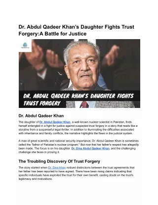 Abdul Qadeer Khan’s Daughter Fights Trust Forgery