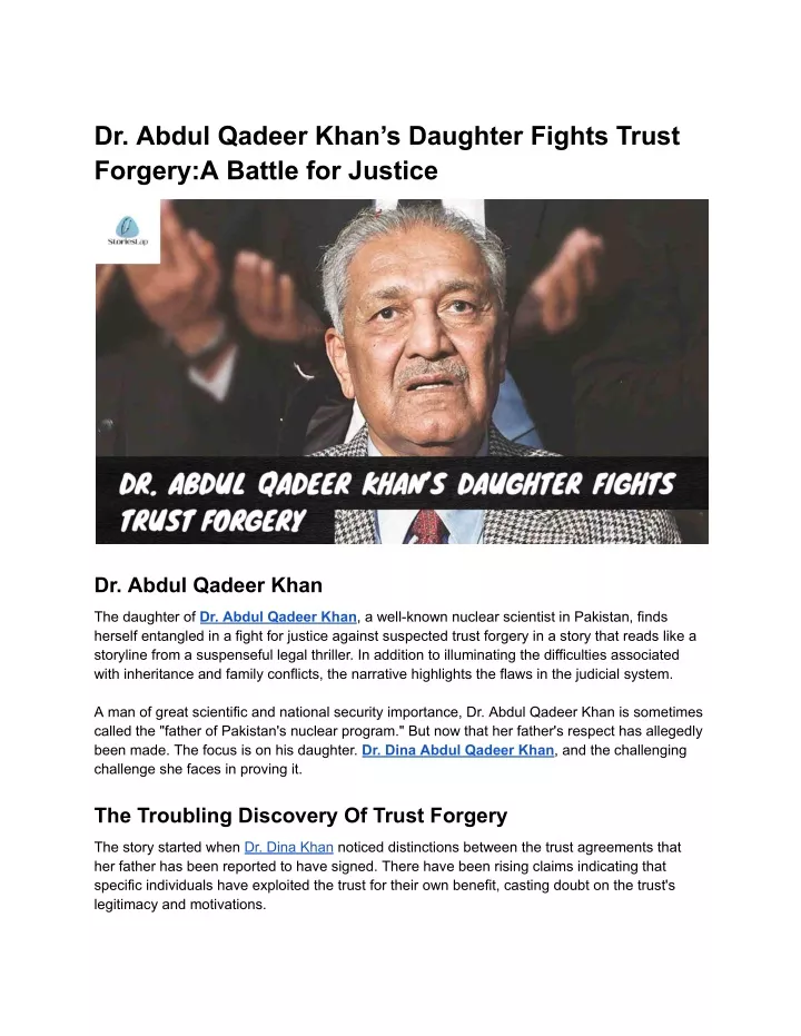 dr abdul qadeer khan s daughter fights trust