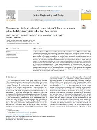 2021, M. Panchal, Measurement of effective thermal conductivity of lithium metatitanate pebble beds by steady-state radi