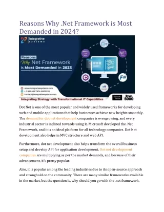 Reasons Why .Net Framework is Most Demanded in 2024