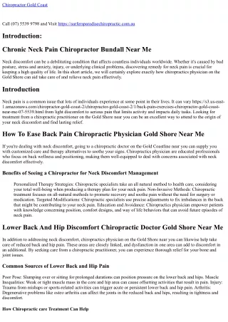 Back Doctor Chiropractor Gold Coast Near Me (07) 5539 9798