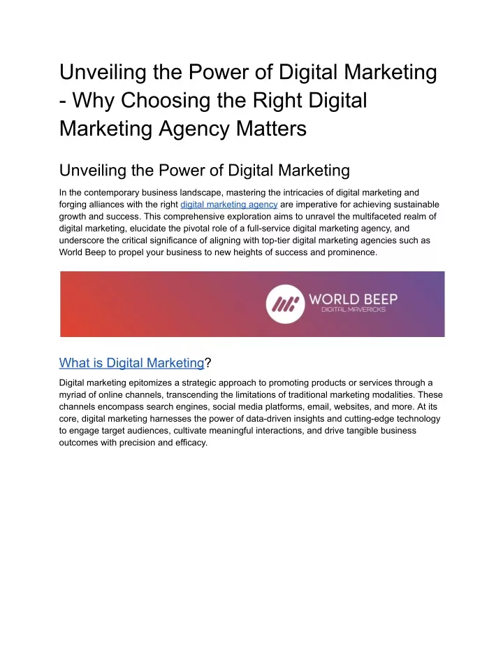 unveiling the power of digital marketing