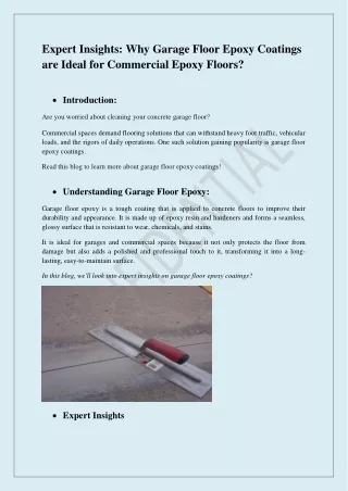 Expert Insights: Why Garage Floor Epoxy Coatings are Ideal for Commercial Epoxy