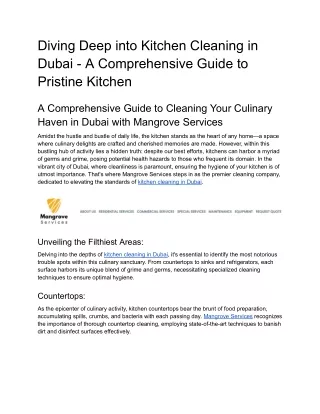 Diving Deep into Kitchen Cleaning in Dubai - A Comprehensive Guide to Pristine Kitchen