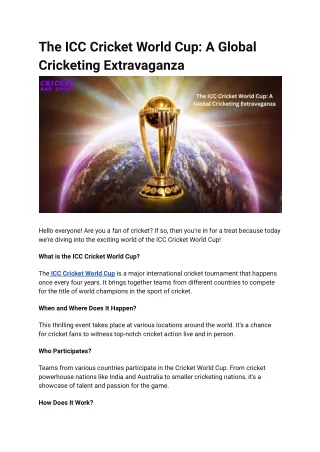 The ICC Cricket World Cup A Global Cricketing Extravaganza